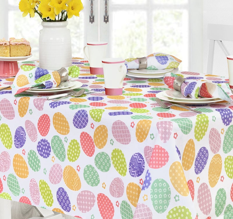Newbridge Colored Easter Egg Hunt Fabric Napkins Polka Dot and Floral Easter Eggs Winkle Free and Stain Resistant Spring Napkins, Set of 8 Napkins - Image 4